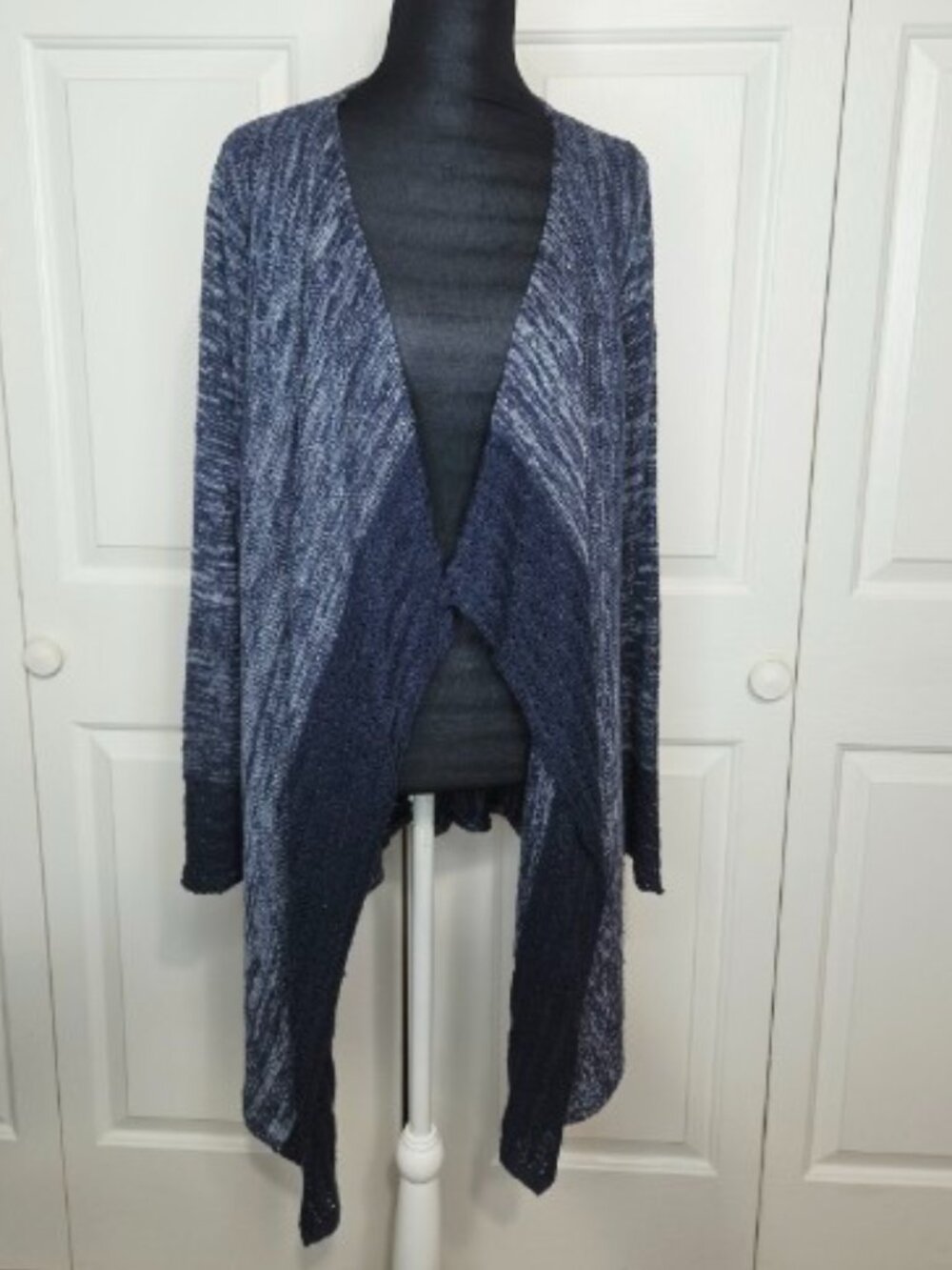 One World Mixed Knit Waterfall Cardigan Navy Blue Space Dye Marled XL